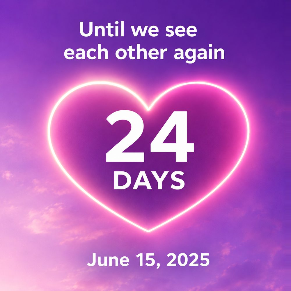 A glowing heart counting down twenty-four days until they see each other